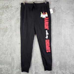 Mens Black Well Worn Holiday Joggers Gnome Family Holiday Graphic Size S